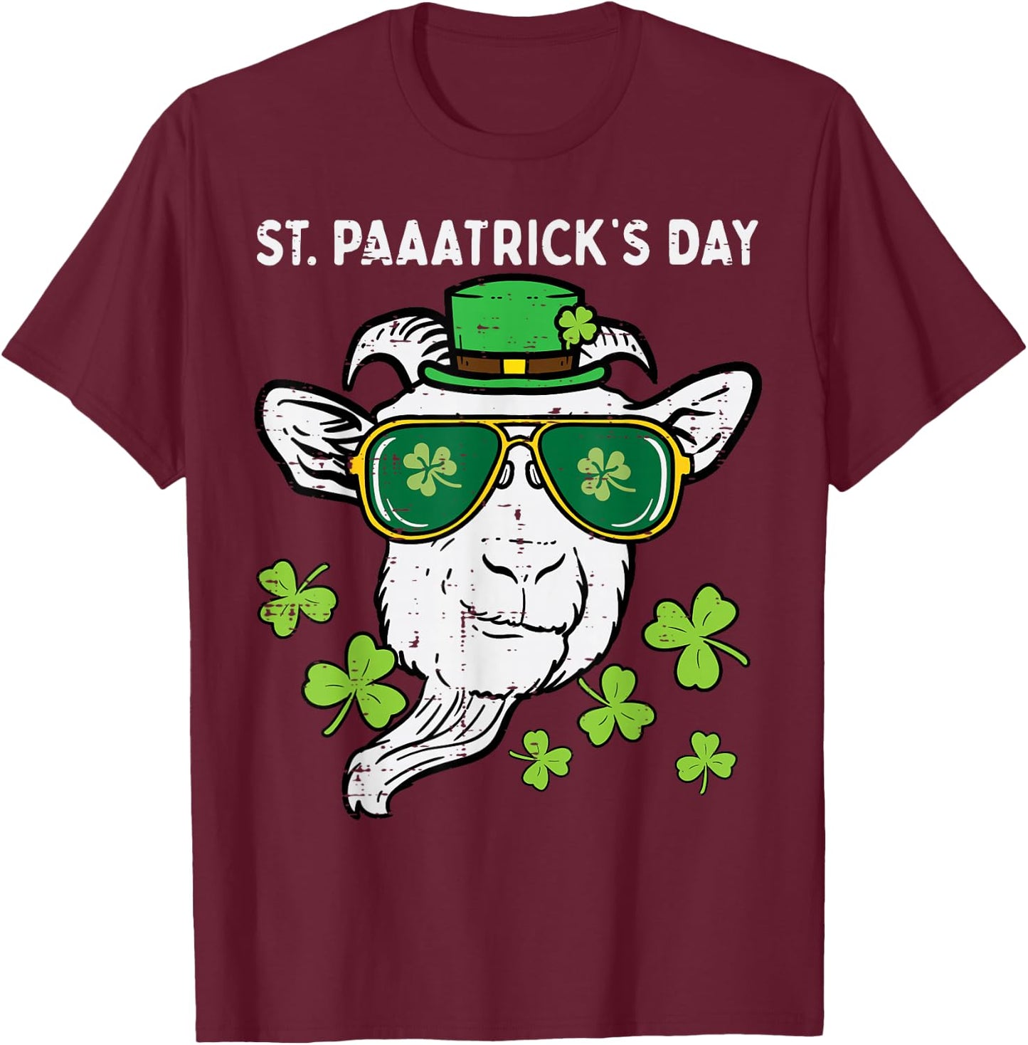 St Patricks Day Goat Head Saint Pattys Farmer Men Women Kids T-Shirt - T-Shirt | Maroon