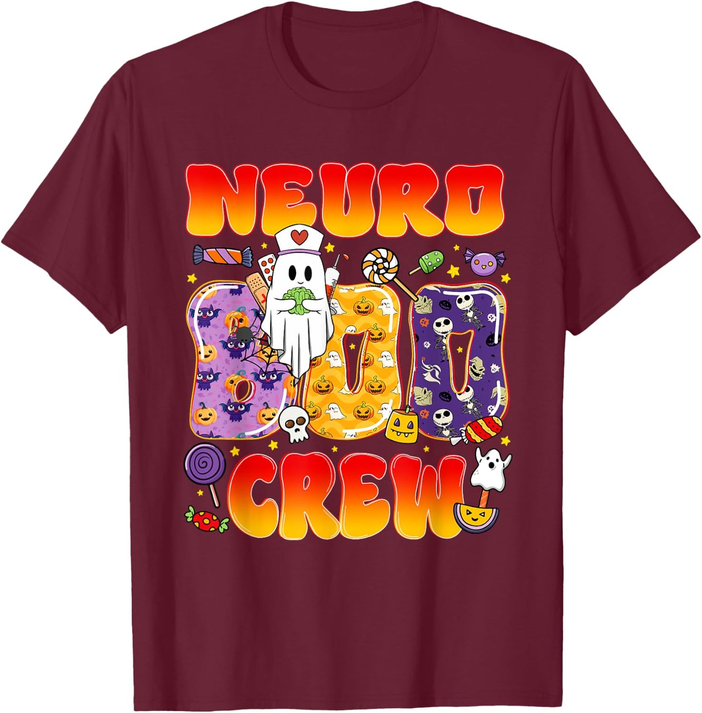 Neuro Boo Crew Neuro Nurse Funny Halloween T-Shirt - T-Shirt | Maroon