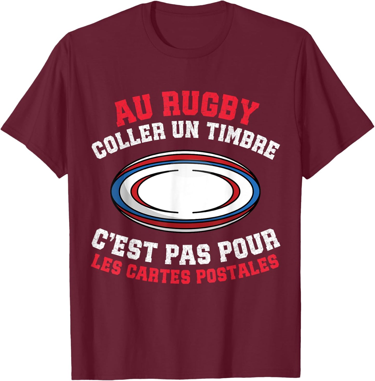 At Rugby Paste A Stamp No Postcard Rugby Player , Black, S T-Shirt - T-Shirt | Maroon