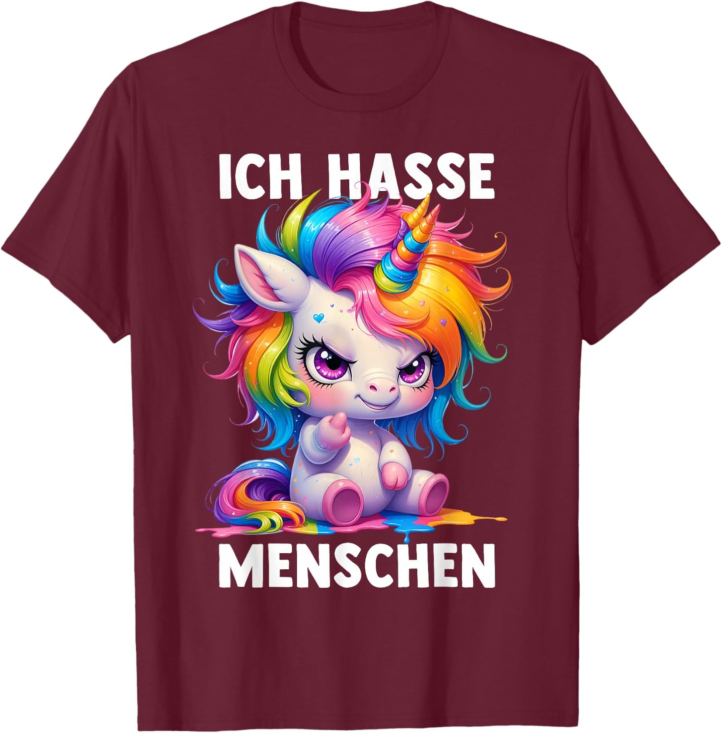 Misantroph with German Text "Ich Hasse Menschen" (German Language), black T-Shirt - T-Shirt | Maroon