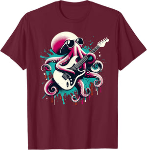 Guitar Octopus Novelty Rock Music Band Concert Funny Guitar , black T-Shirt - T-Shirt | Maroon