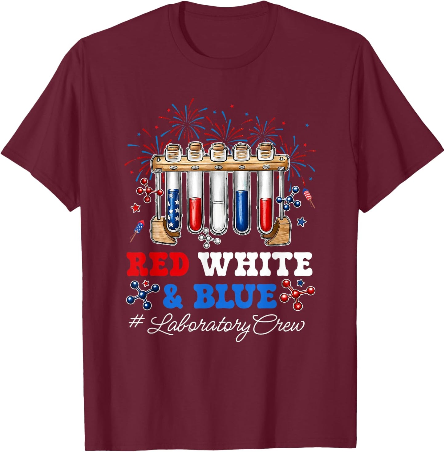 Red White and Blue Laboratory Crew Shirt Patriotic Lab Squad T-Shirt - T-Shirt | Maroon