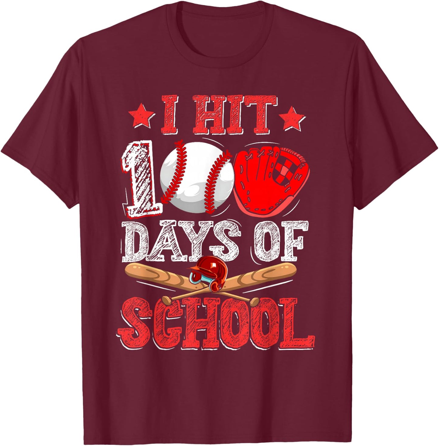 Bat 100th Day Of School T-Shirt - T-Shirt | Maroon