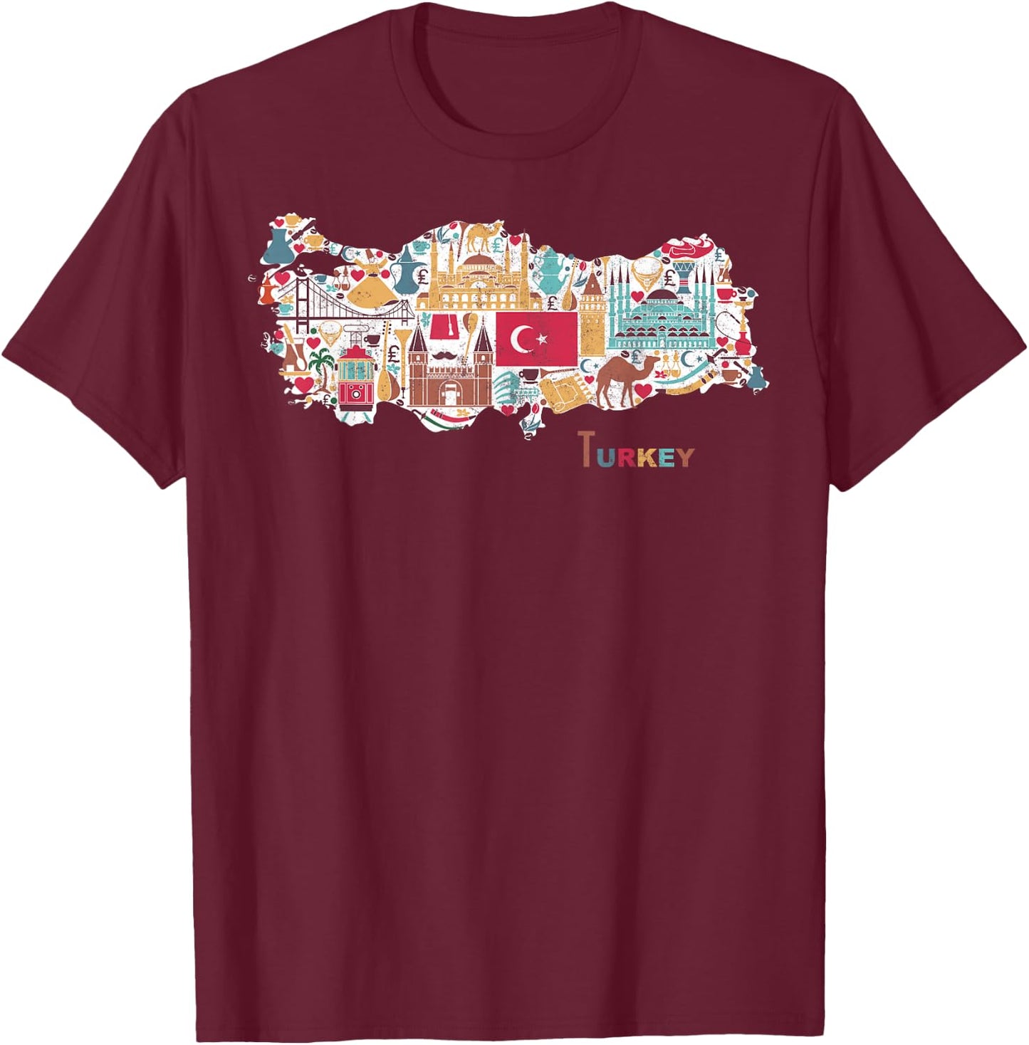 Travel Europe Asia Istanbul Turkey Map Turkish Vacation T-Shirt - T-Shirt | Maroon