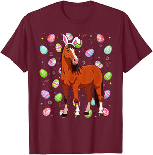 Horse Happy Easter Egg Hunt Bunny Ear Horse Easter T-Shirt - T-Shirt | Maroon
