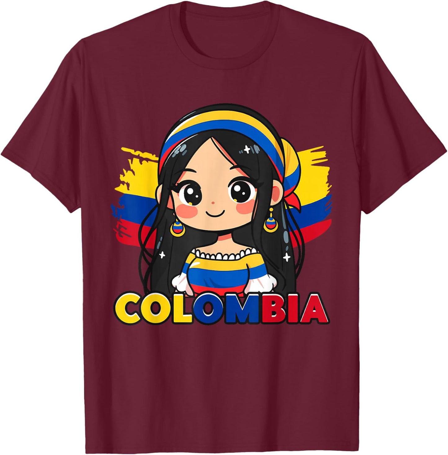 Colombian Girl Cute Colombia Flag T-Shirt - T-Shirt | Maroon