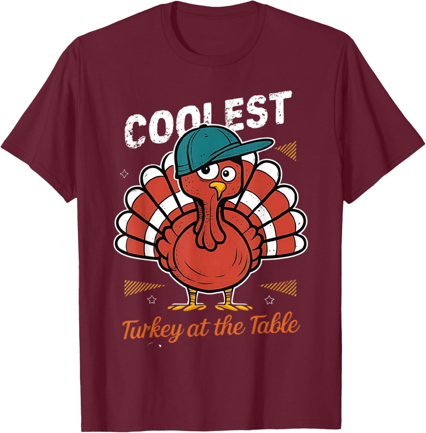 Thanksgiving Coolest Turkey At Table Boys Kids Toddler Youth T-Shirt - T-Shirt | Maroon