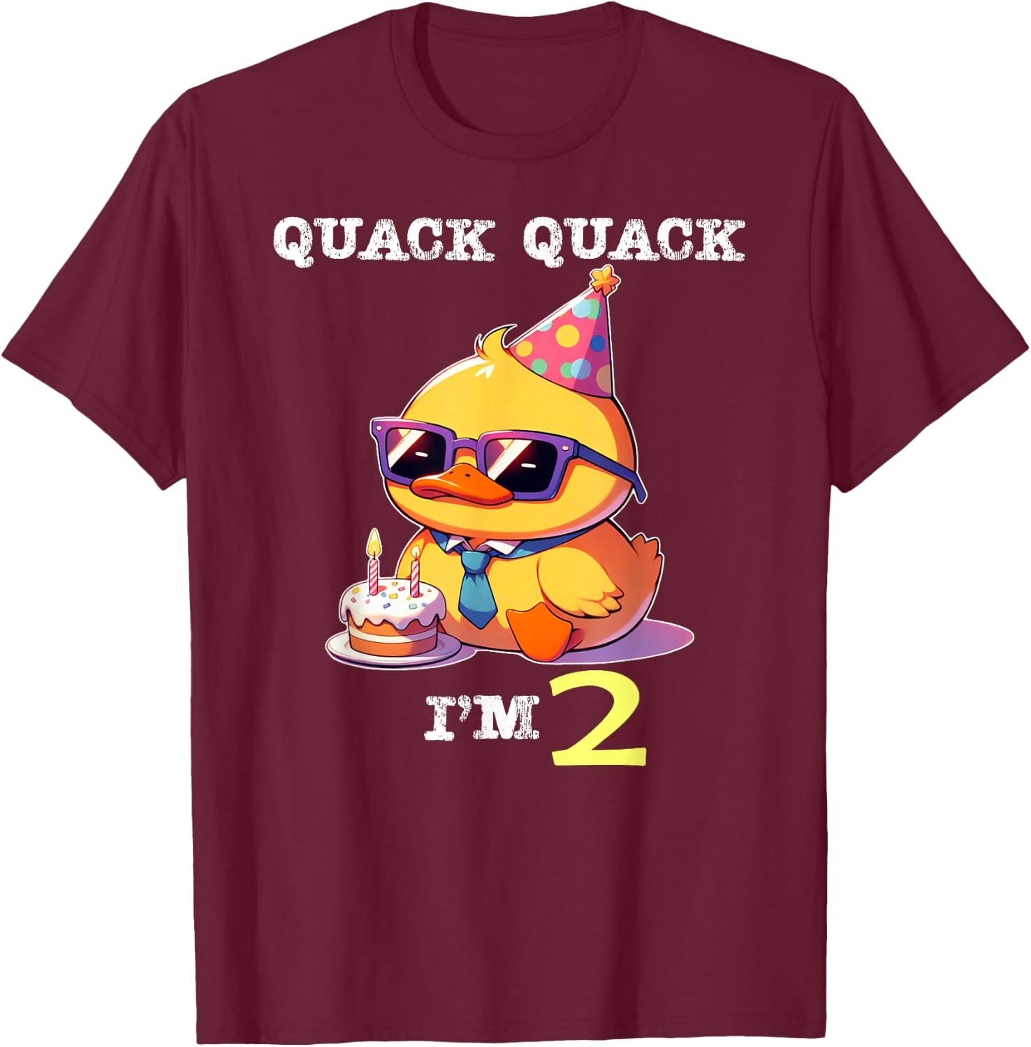 Kids 2nd Birthday Quack Im 2 Cute Duck Toddler Boy Girl T-Shirt - T-Shirt | Maroon