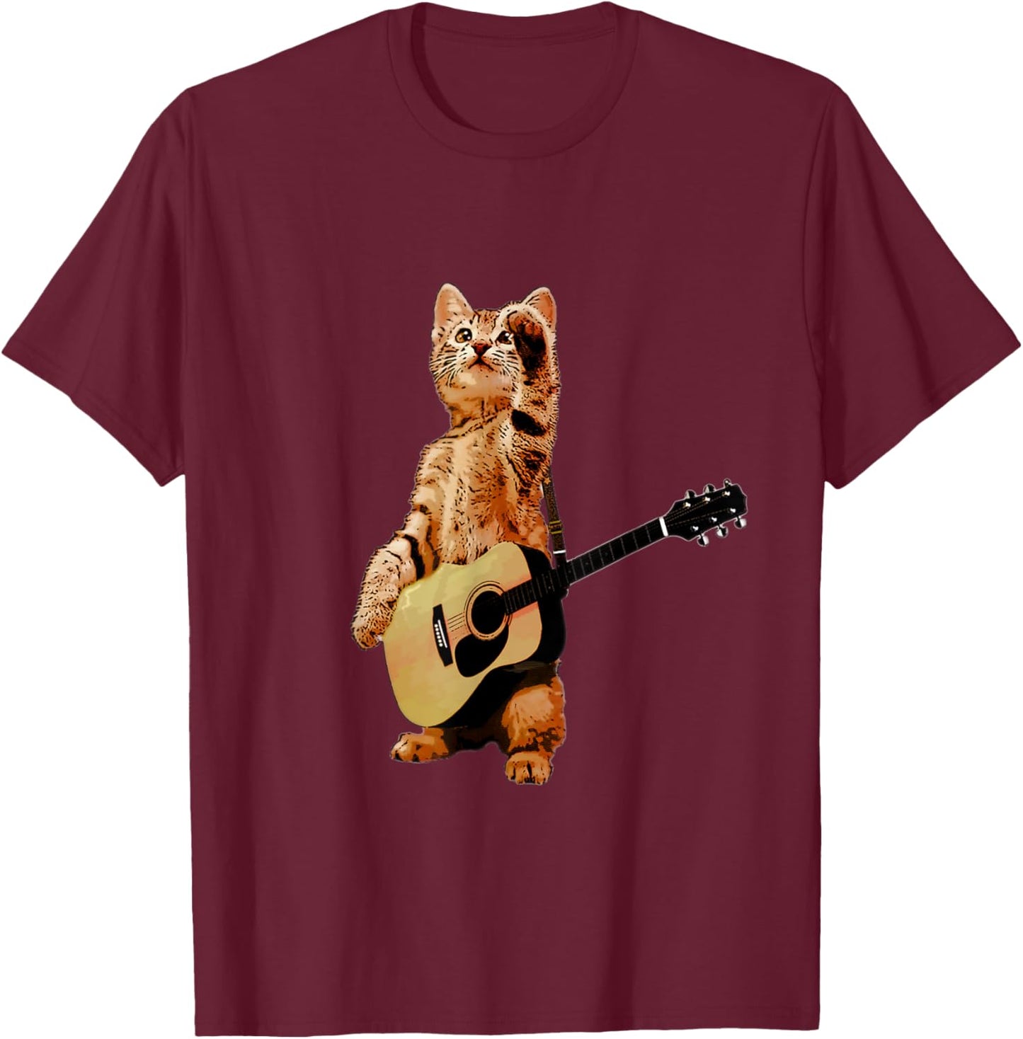 Cat Playing Acoustic Guitar Cool Musician Guitarist Men Women T-Shirt - T-Shirt | Maroon