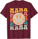 Retro Leopard Mama Groovy Face Trendy New Mama T-Shirt - T-Shirt | Maroon