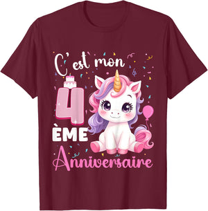 Enfant C'est Mon 4 ème Anniversaire Unicorn Birthday 4 Years , Black, 2 T-Shirt - T-Shirt | Maroon