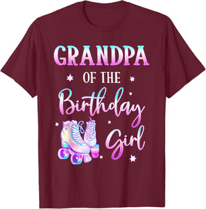 Grandpa of the Birthday Girl Rolling Skate Bday Theme Family T-Shirt - T-Shirt | Maroon