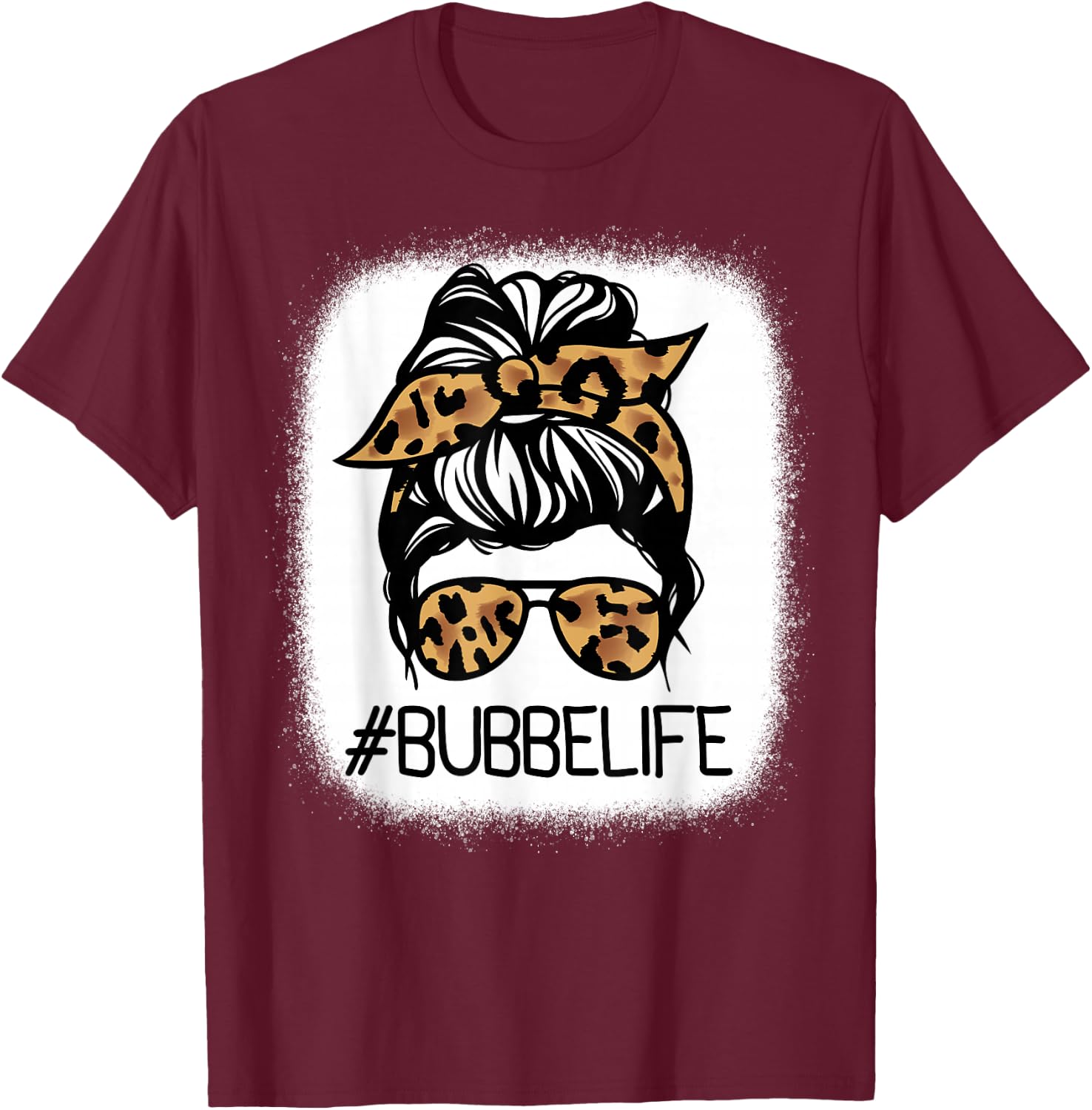 BUBBE Leopard Messy Bun Mother's Day for Grandmothers T-Shirt - T-Shirt | Maroon