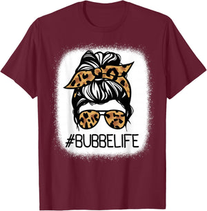 BUBBE Leopard Messy Bun Mother's Day for Grandmothers T-Shirt - T-Shirt | Maroon
