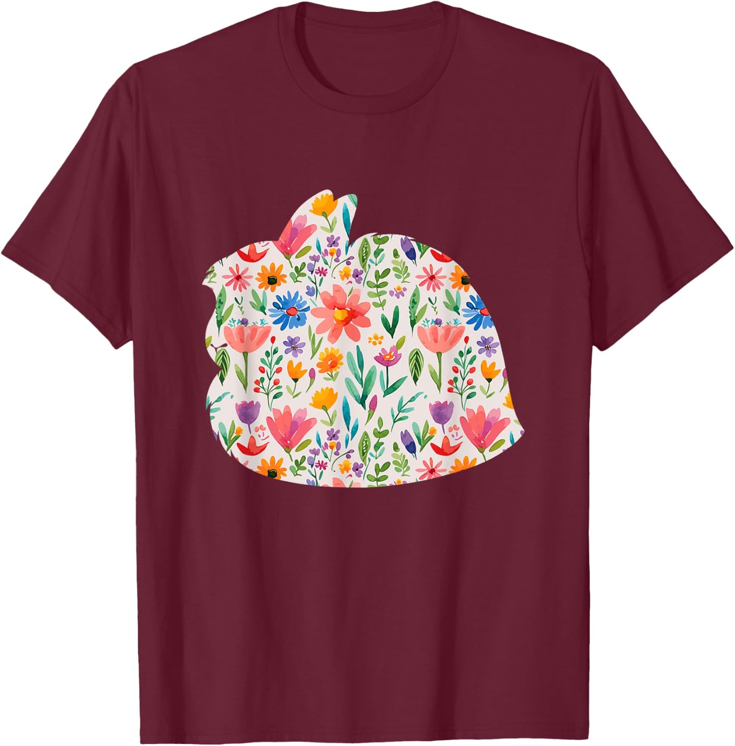 Jersey Wooly Bunny Rabbit watercolor flowers design T-Shirt - T-Shirt | Maroon