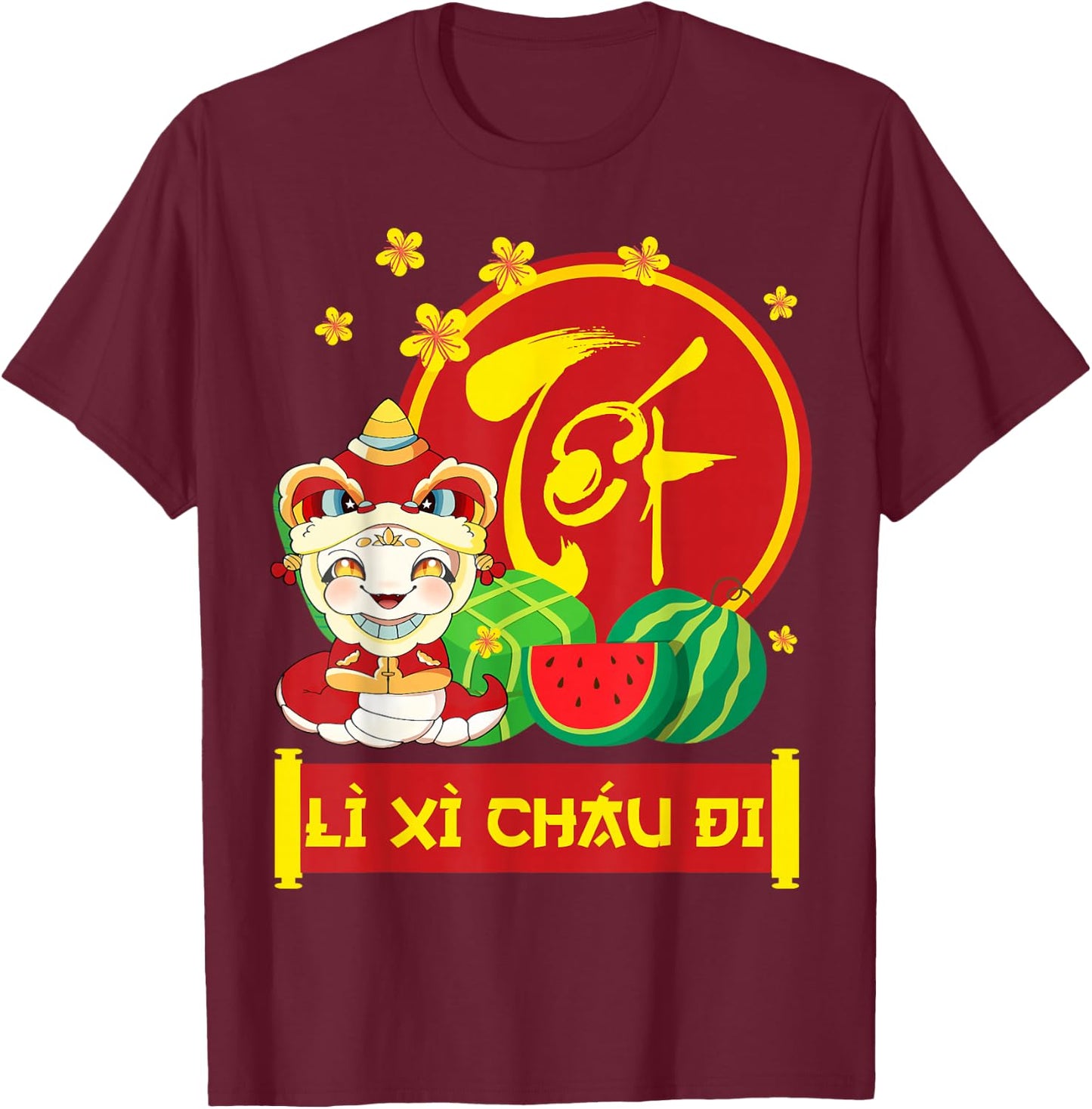 Vietnamese New Year Decorations Tet 2025 Year Of The Snake T-Shirt - T-Shirt | Maroon