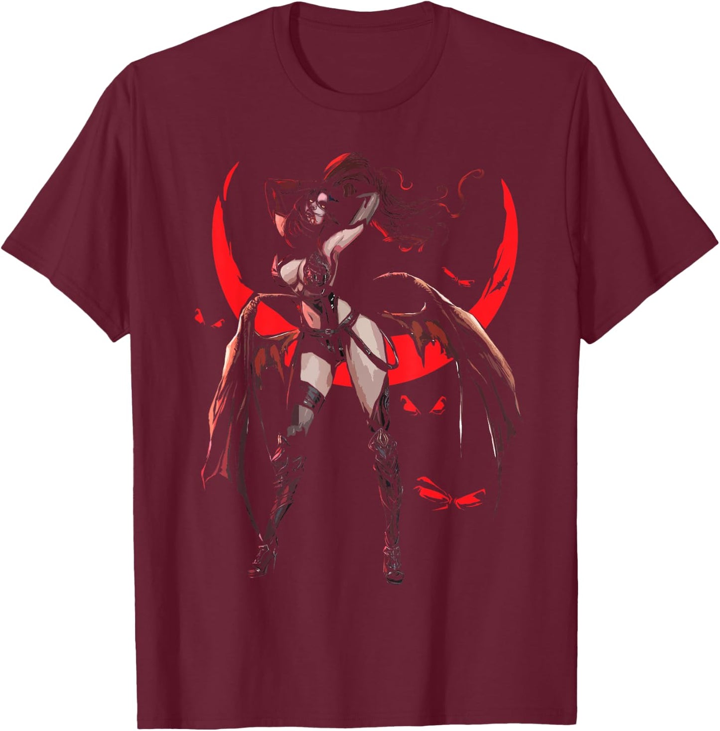 Anime Vampire Girl, Blood Moon, Scary Horror Halloween T-Shirt - T-Shirt | Maroon