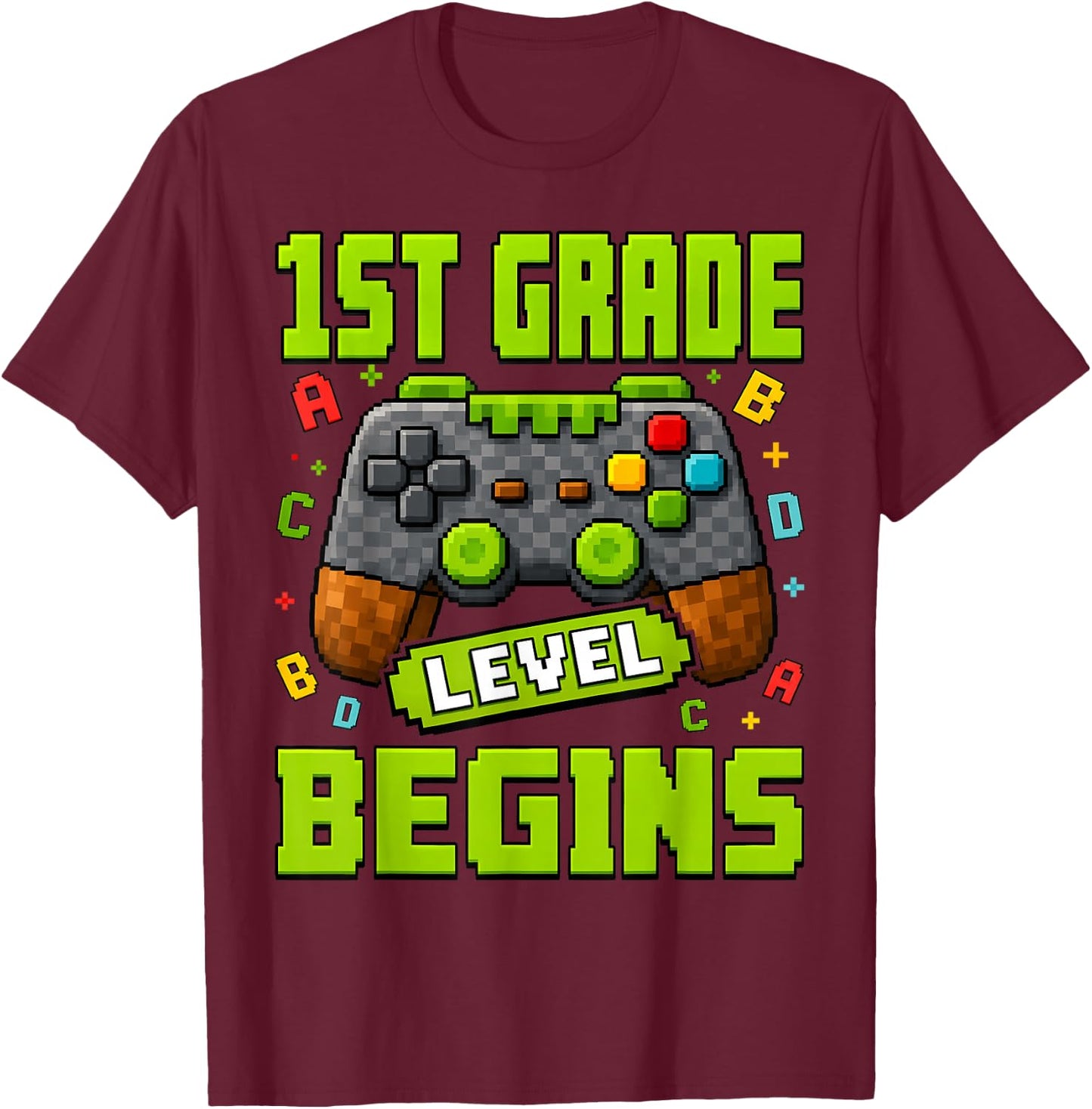 Gamer 1st Garde Back to School First Day of First Grade Boys T-Shirt - T-Shirt | Maroon