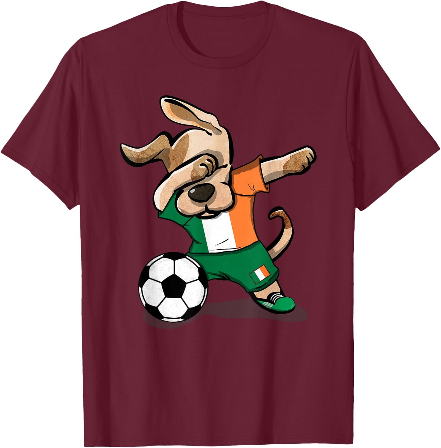 Funny Dabbing Dog Ireland Soccer Jersey Funny Irish Football T-Shirt - T-Shirt | Maroon