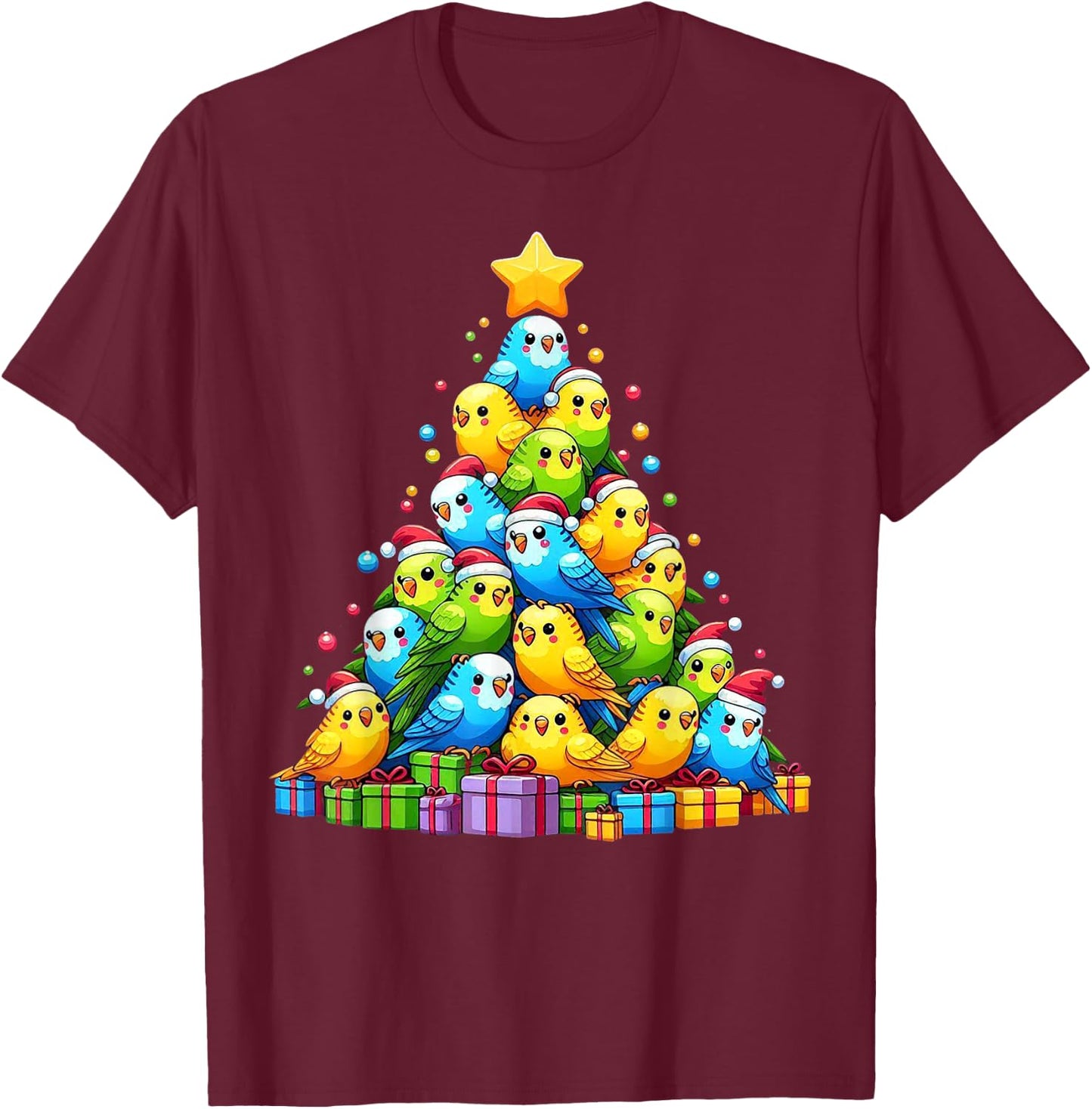 Budgie Christmas Tree Bird Christmas Cosutme Men Women Kids T-Shirt - T-Shirt | Maroon