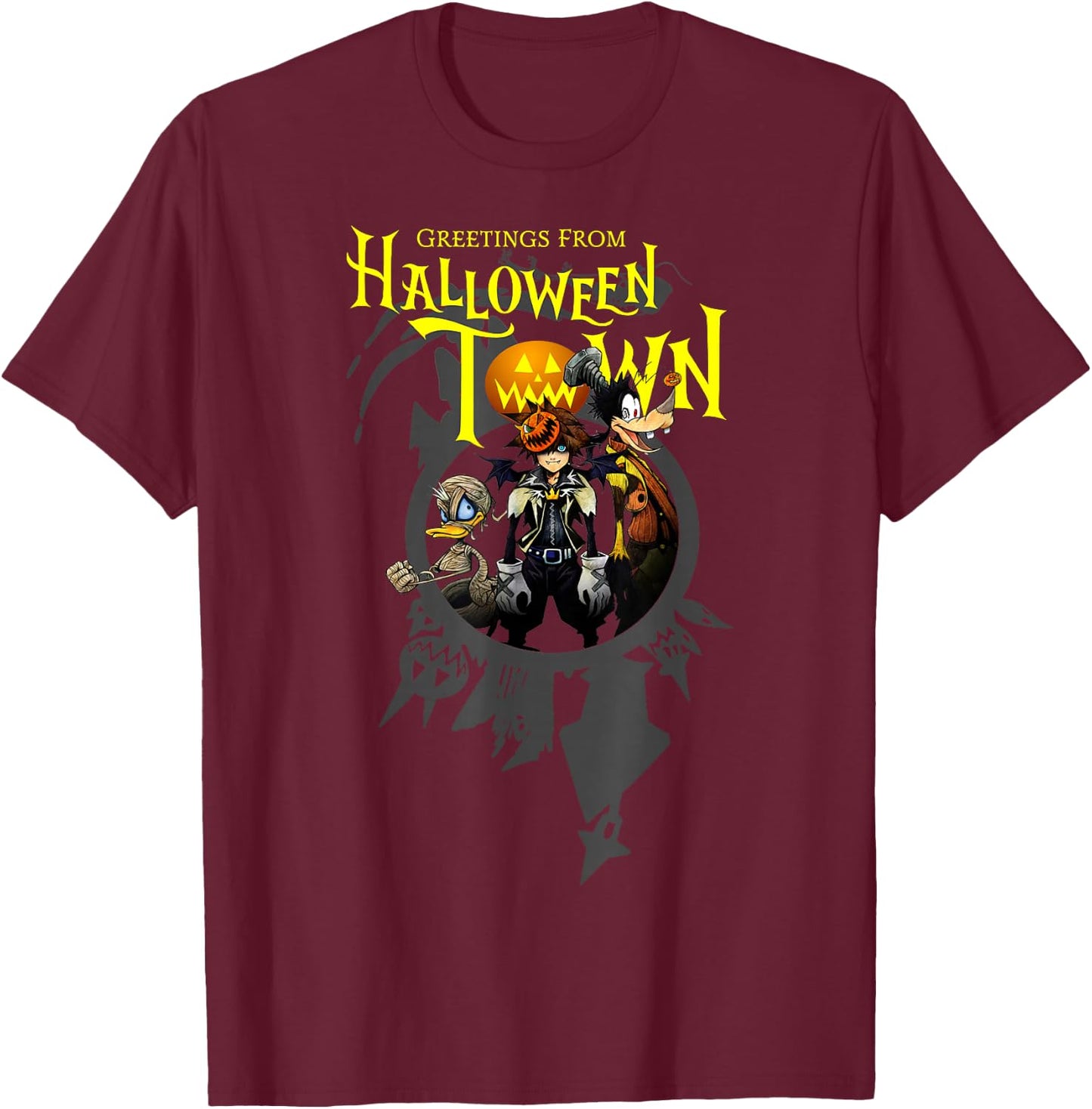 Disney Kingdom Hearts Greetings from Halloween Town T-Shirt - T-Shirt | Maroon