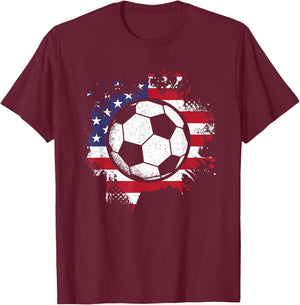 American Flag Soccer Ball Soccer Player Men Women Kids T-Shirt - T-Shirt | Maroon