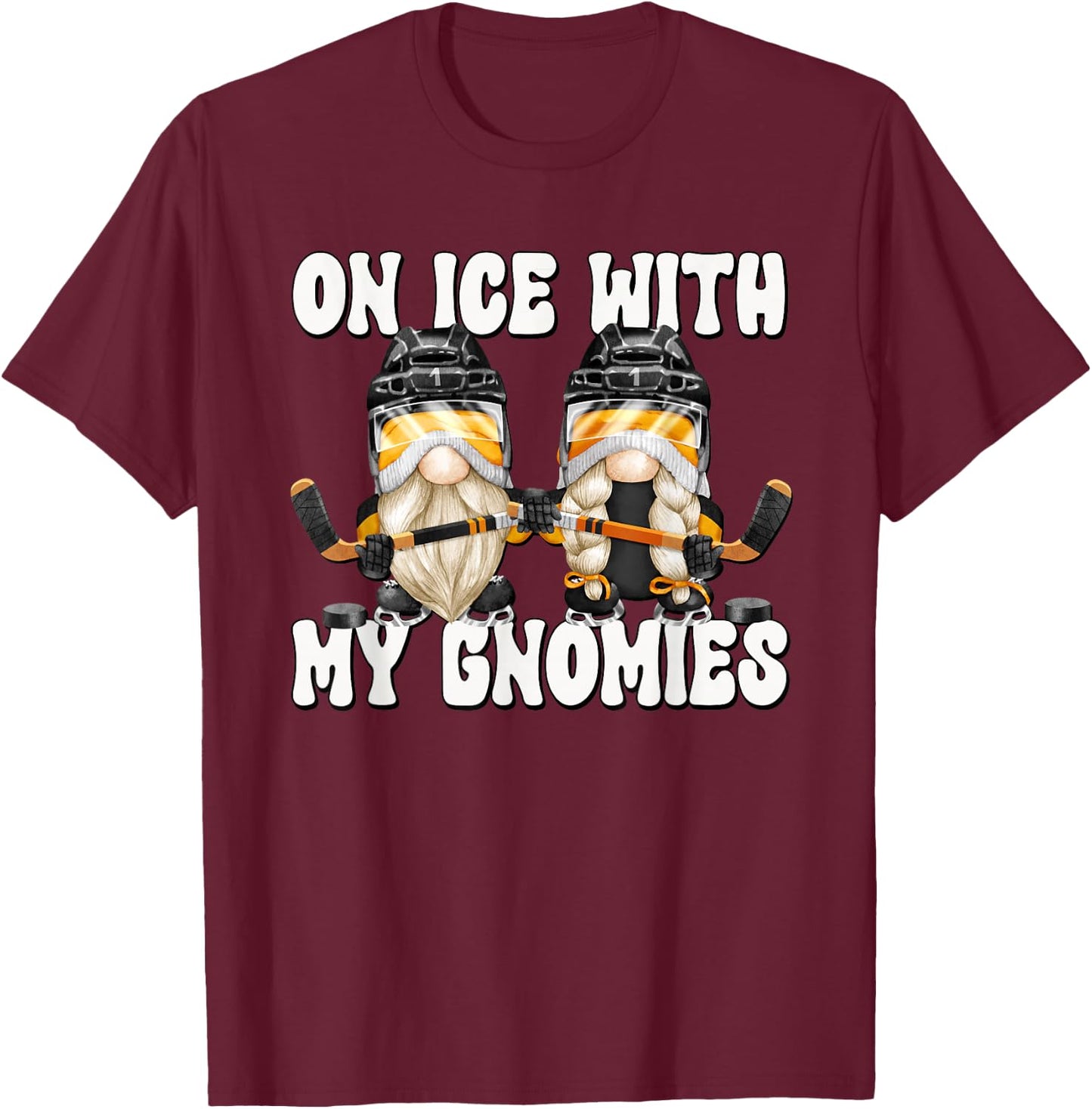 Funny Hanging With My Gnomies On Ice Hockey Gnome Graphic T-Shirt - T-Shirt | Maroon