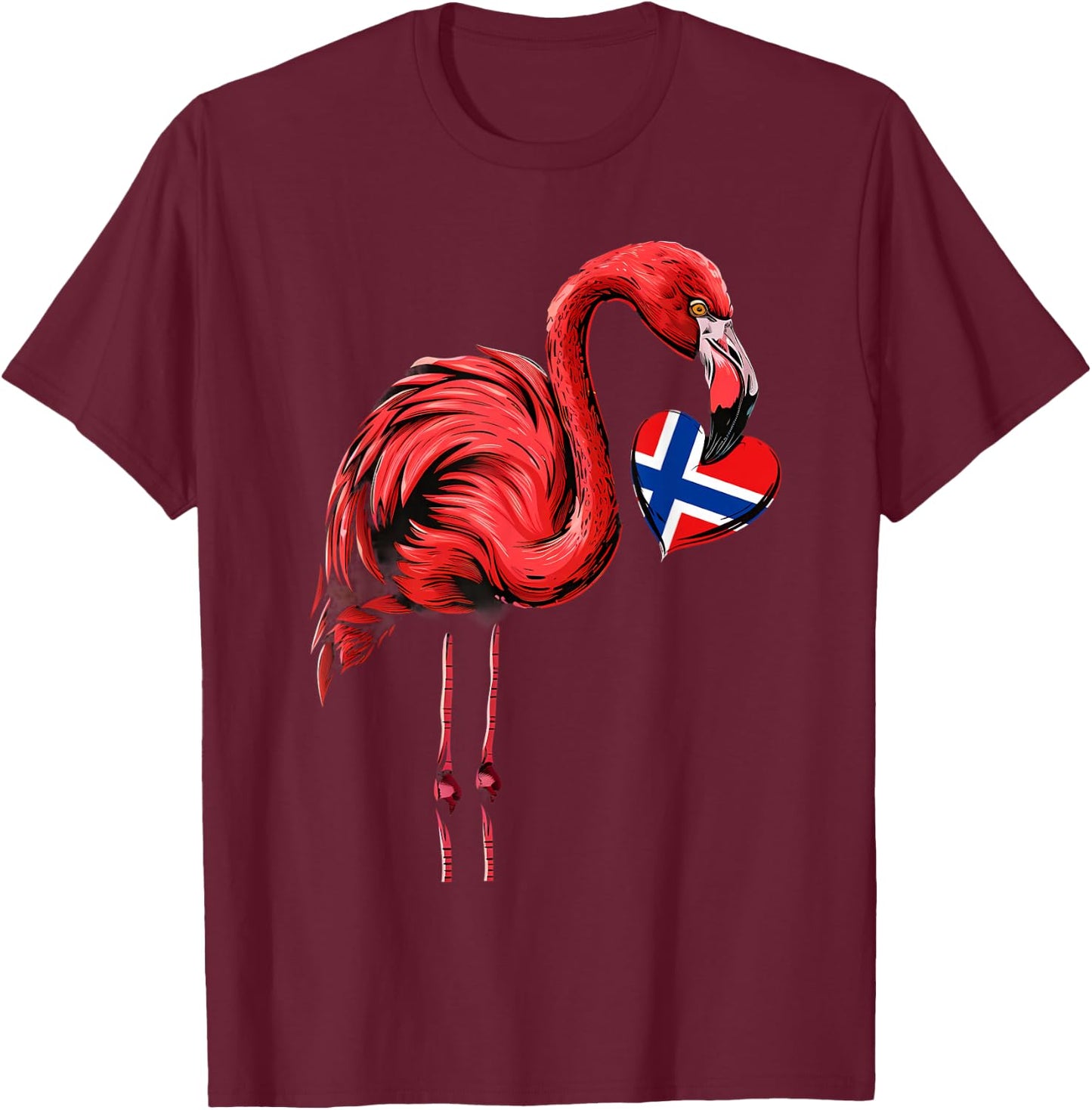 Norway Flamingo Heart Norwegian Pride Norwegian Flag T-Shirt - T-Shirt | Maroon