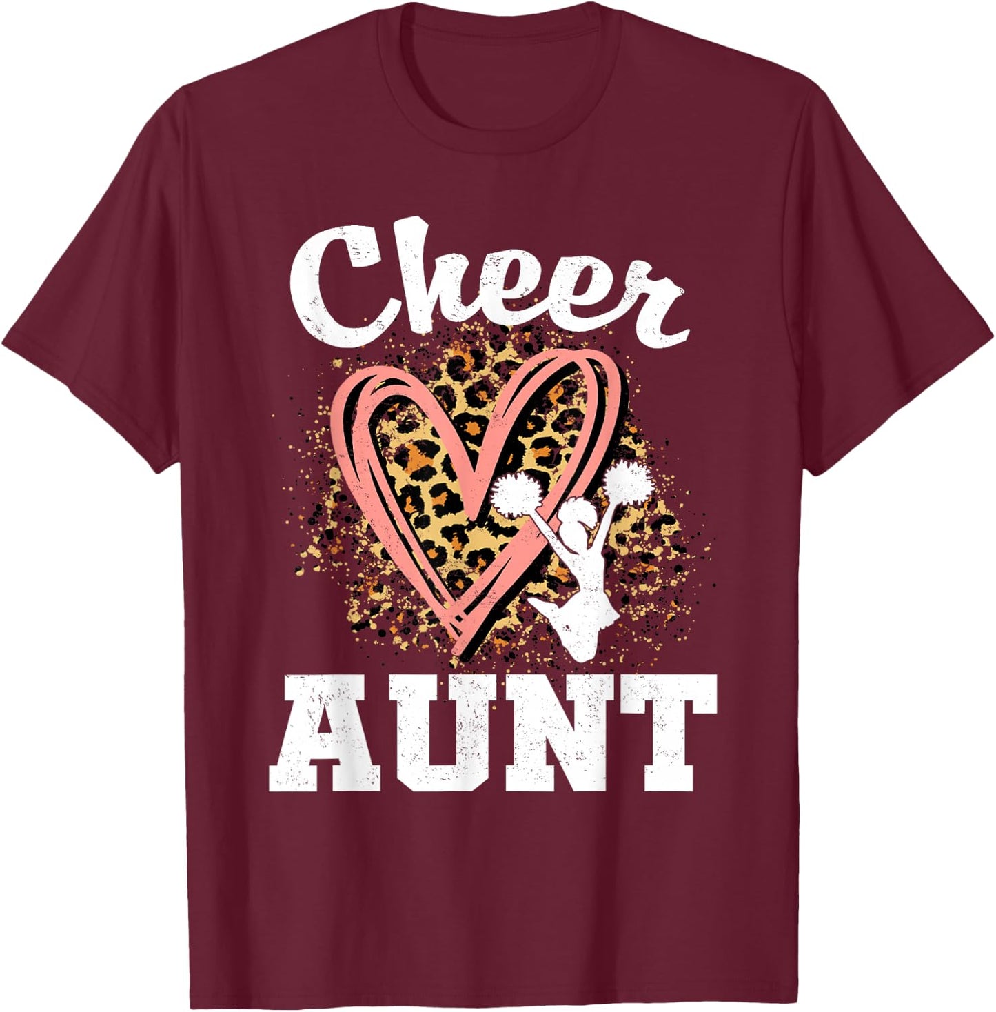 Cheer Aunt Leopard Heart Cheerleader Matching Family T-Shirt - T-Shirt | Maroon