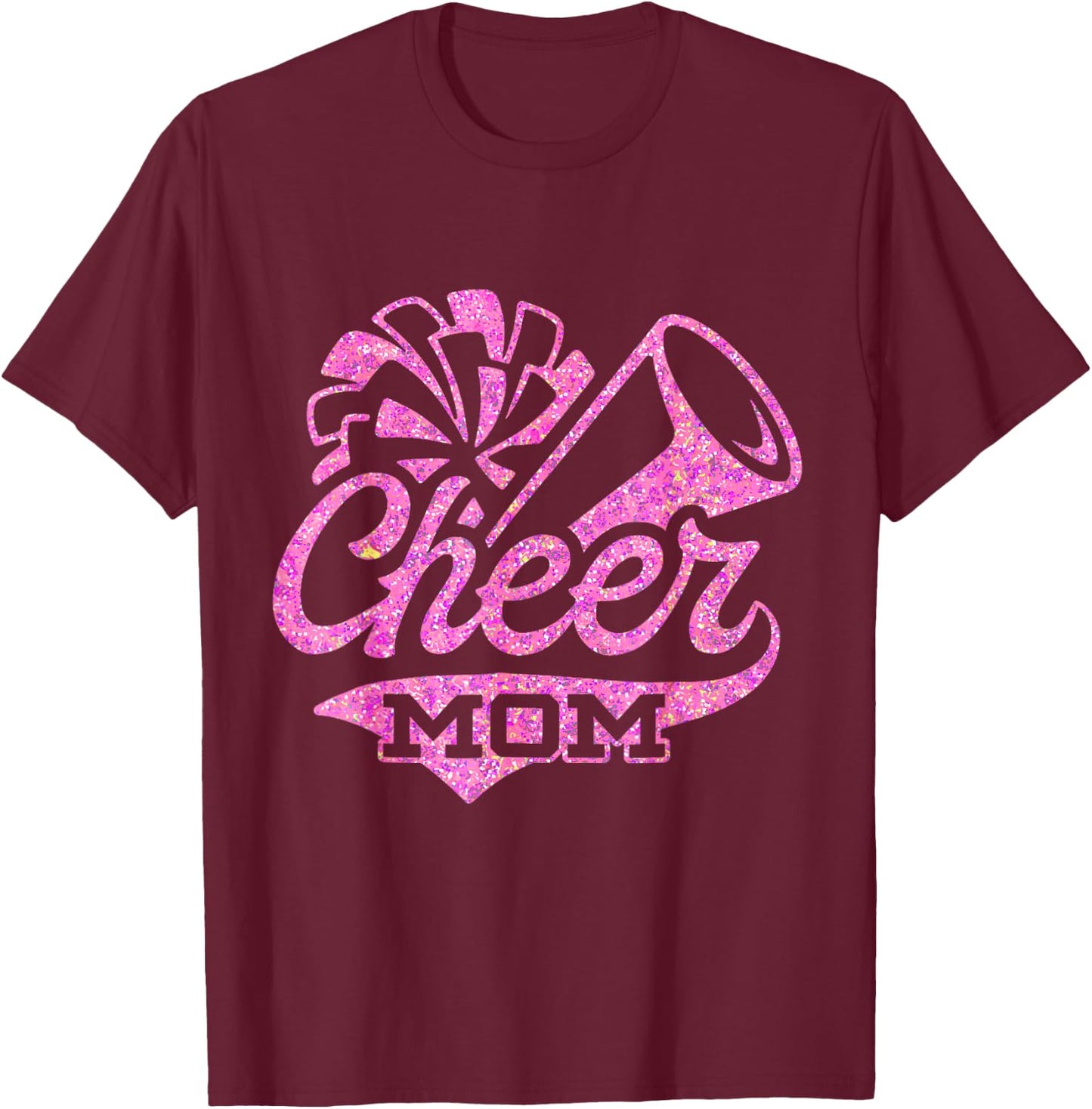 Cheerleader Black Pink Pom Pom Cheer Mom Biggest Fan T-Shirt - T-Shirt | Maroon