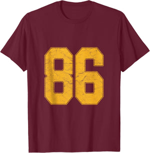 Number 86 Numbered Uniform Sports Team Jersey 86th Birthday T-Shirt - T-Shirt | Maroon