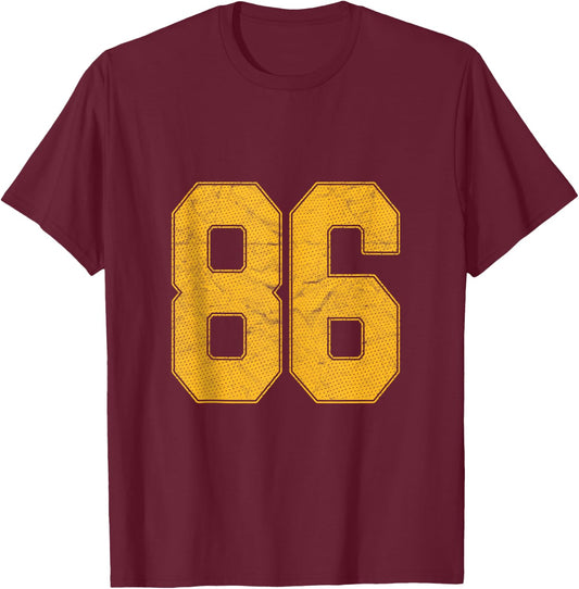 Number 86 Numbered Uniform Sports Team Jersey 86th Birthday T-Shirt - T-Shirt | Maroon