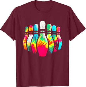 Bowling Pins Tie Dye - Vintage Bowling League Sports Lover T-Shirt - T-Shirt | Maroon