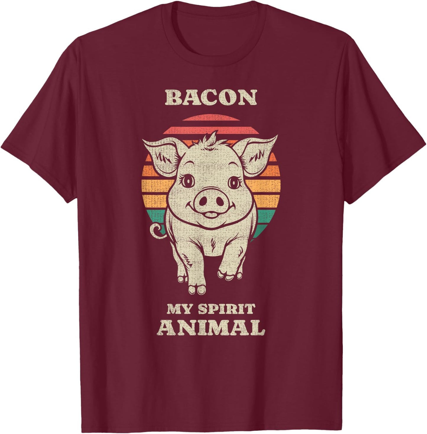 Funny Pig Bacon Lover Farmer Farm Animal Retro 70s T-Shirt - T-Shirt | Maroon