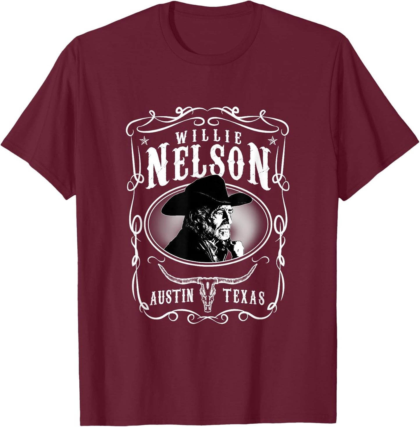 Willie Nelson Offizielles Austin , Herren, Schwarz, S, Kurzarm, Klassisch, Lizenziert und offiziell, Willie Nelson Fans, Musikliebhaber, Classic Fans, Erwachsene, Kinder T-Shirt - T-Shirt | Maroon