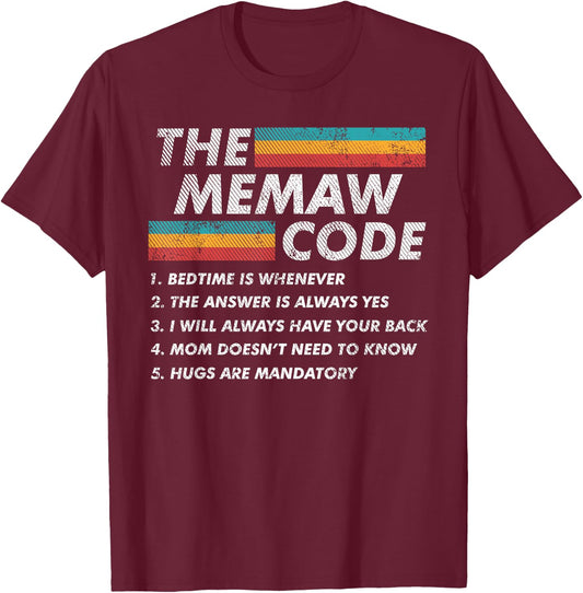 The Memaw Code Fun Rules Funny Grandpa Family Joke T-Shirt - T-Shirt | Maroon