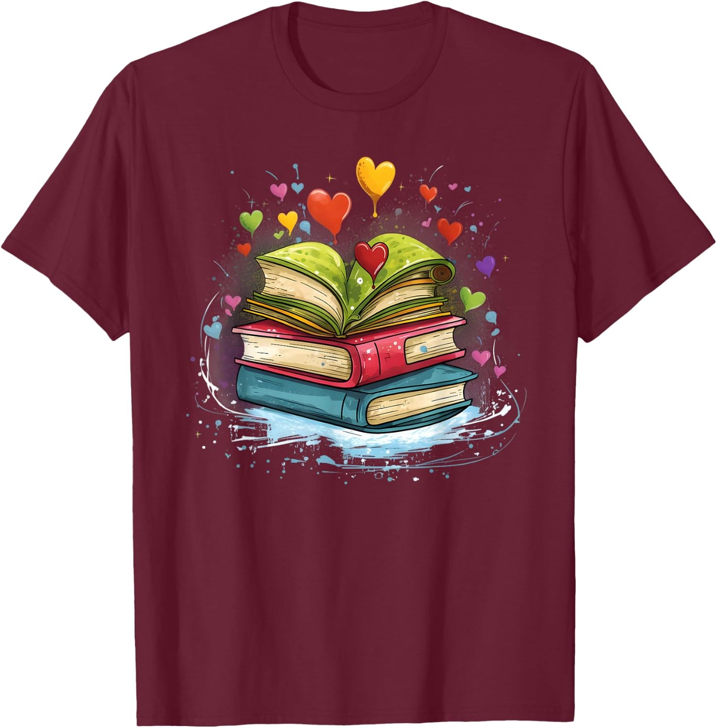Bunte Bücher Damen Liebe Bücher Aquarell Booklover T-Shirt - T-Shirt | Maroon
