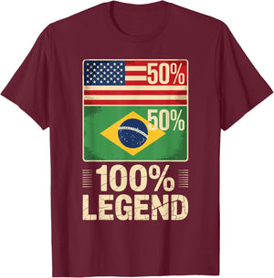 American Brazilian USA Brazil America 100% Legend T-Shirt - T-Shirt | Maroon