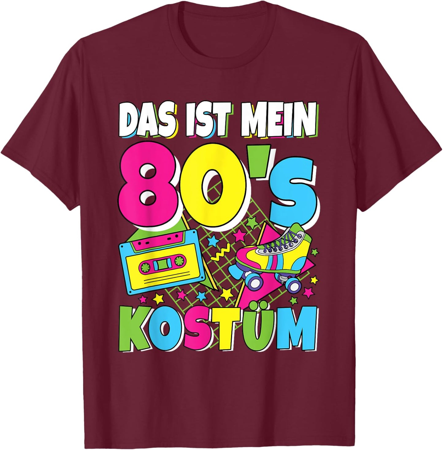 80s Outfit Women's Men's 80s Theme Party 80s Costume , black T-Shirt - T-Shirt | Maroon