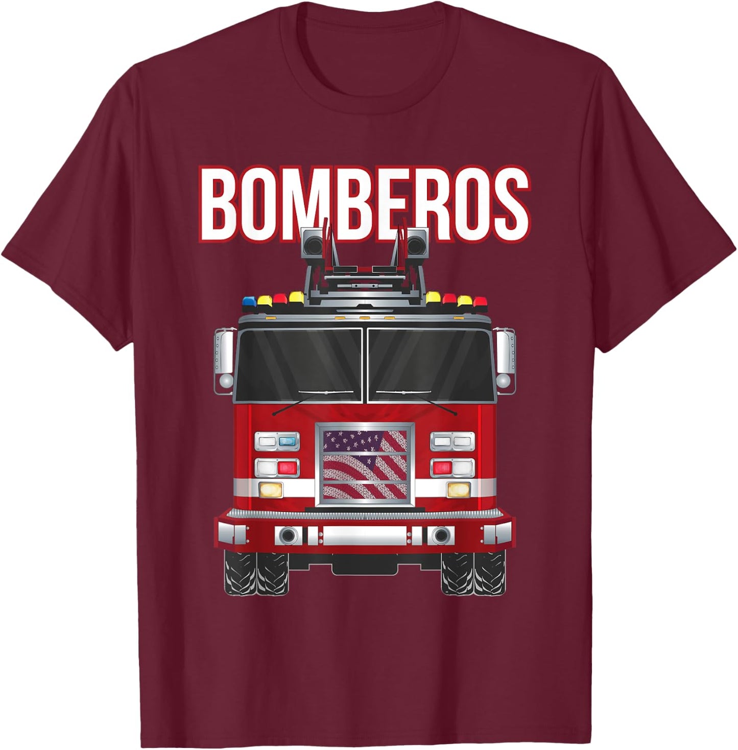American Bomberos Fire Rescue Firefighter Department Truck T-Shirt - T-Shirt | Maroon