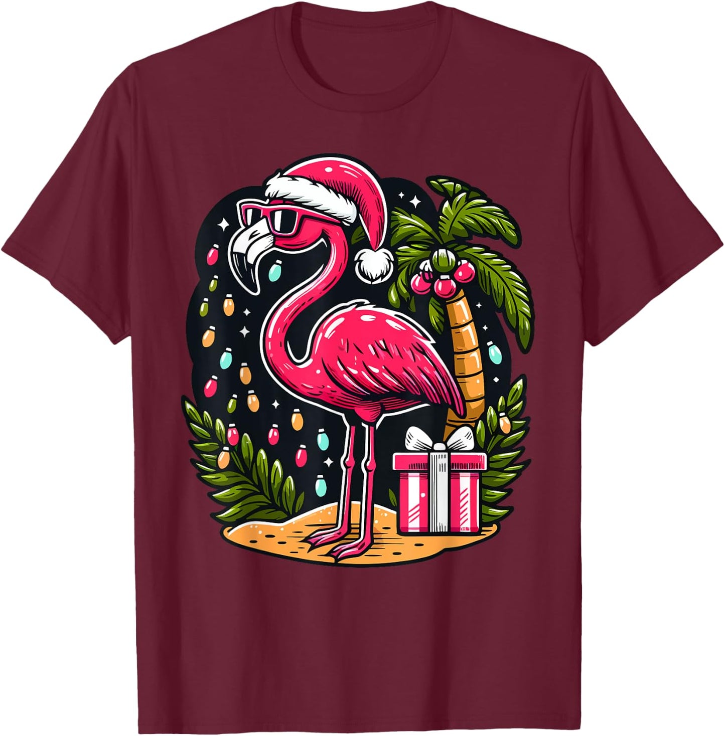 Flamingo Sunglasses Xmas Beach Tropical Christmas in July Men Women Kids T-Shirt - T-Shirt | Maroon