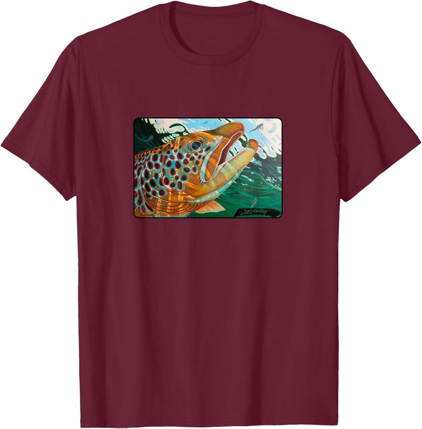 Brown Trout Fishing Derek DeYoung Fisherman Gift T-Shirt - T-Shirt | Maroon