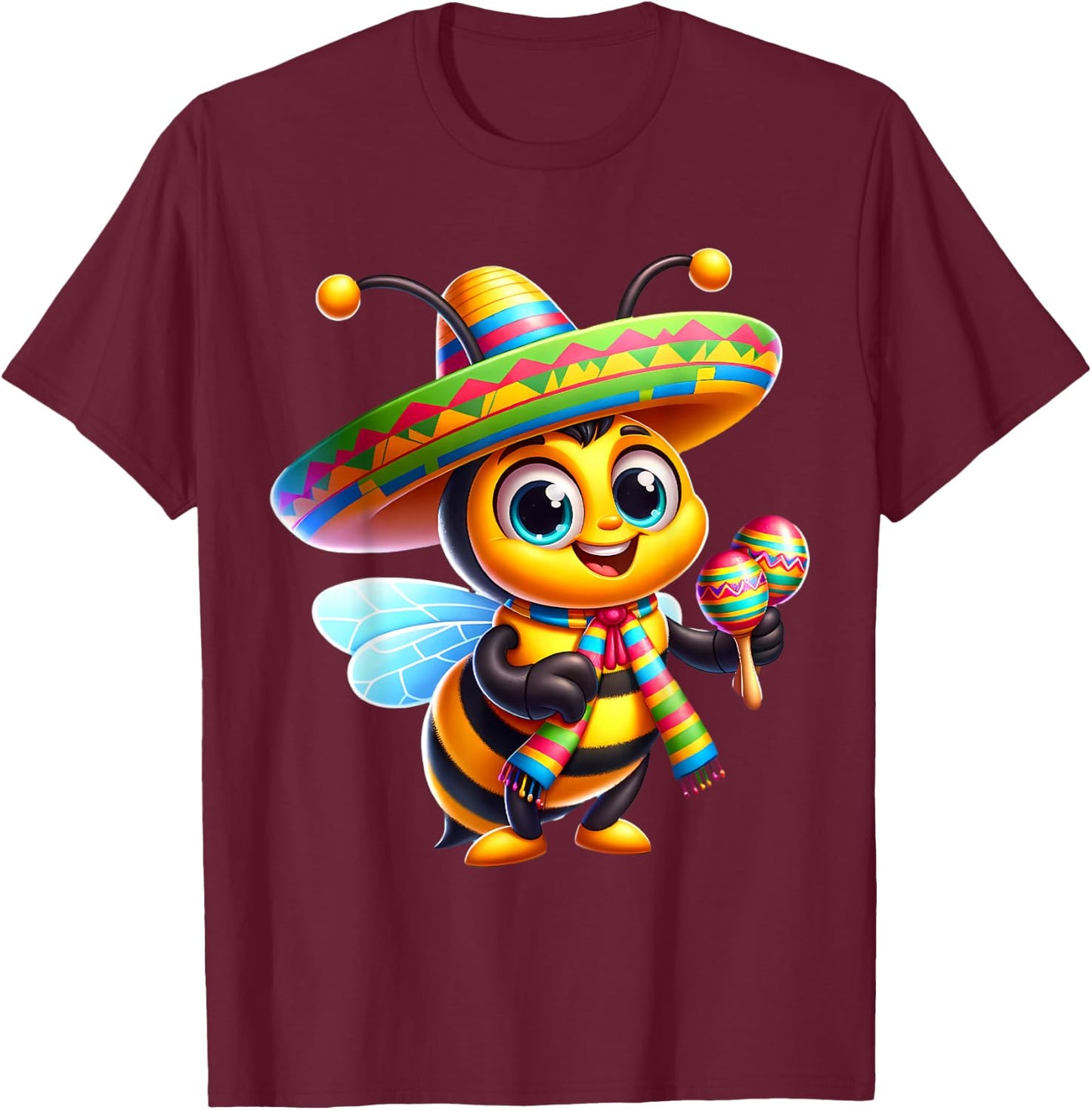 Cinco de Mayo Bee Wearing Mexican Sombrero Men Women T-Shirt - T-Shirt | Maroon