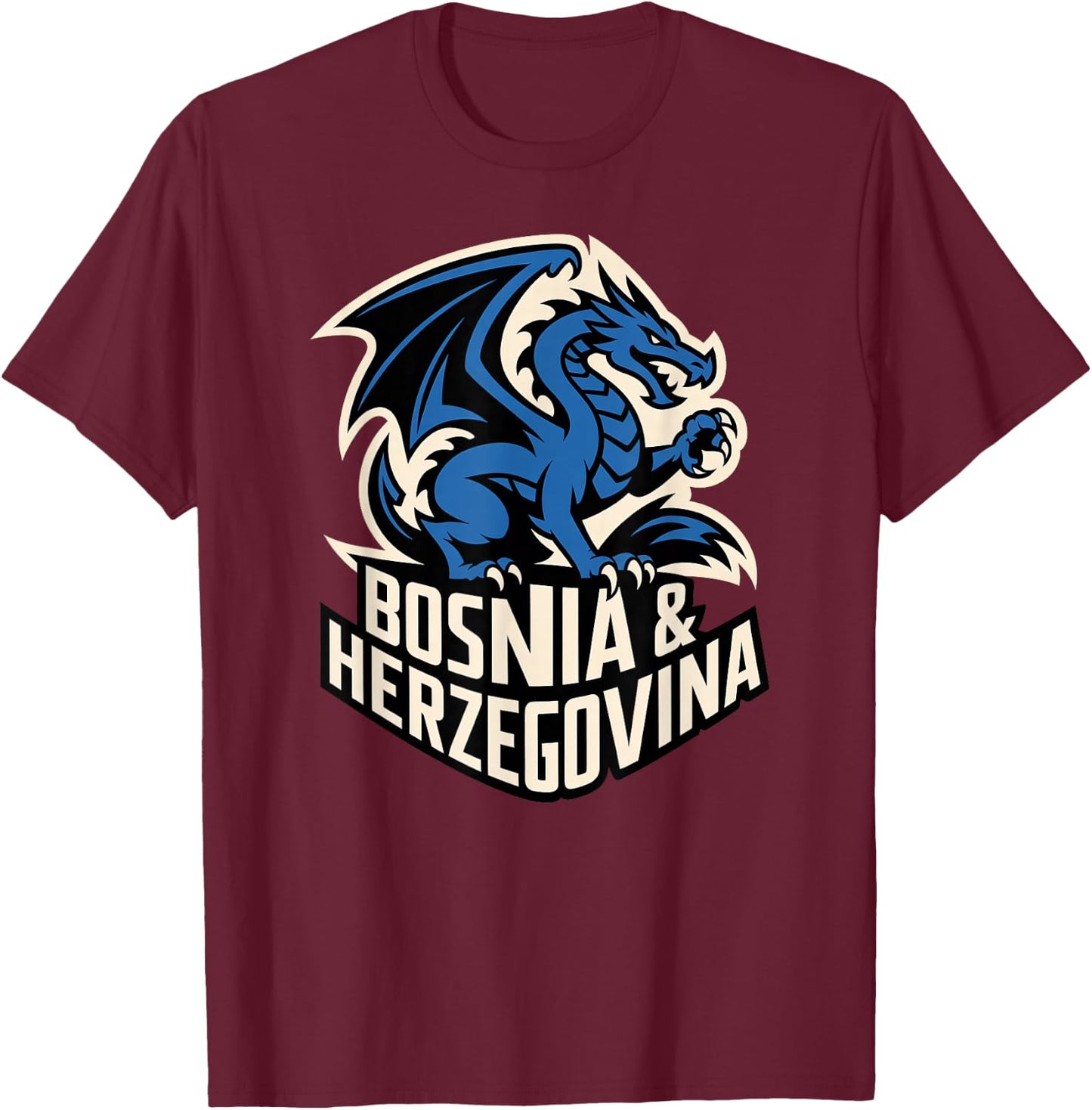 Classic Dragon Bosnia Herzegovina Country Slogan Cheer Game T-Shirt - T-Shirt | Maroon