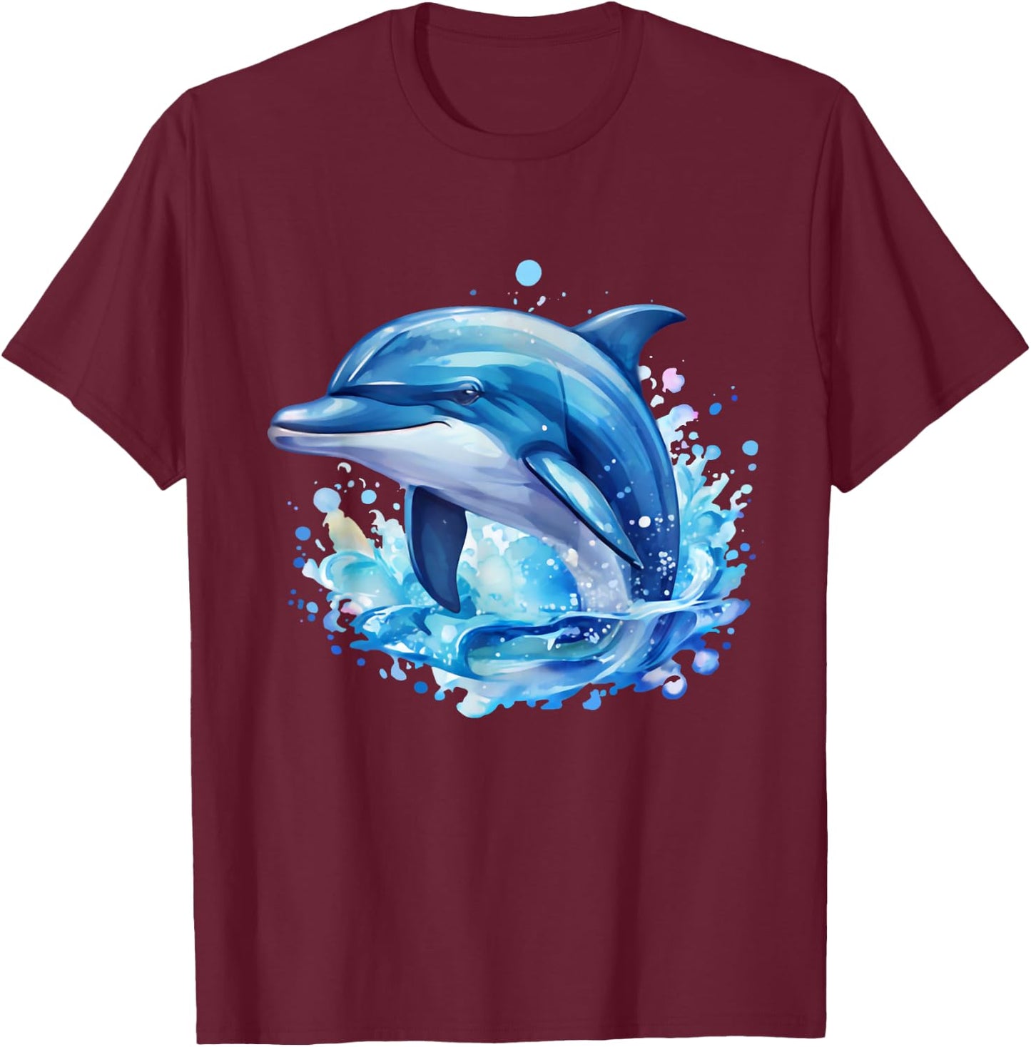 Dolphin Sea Creatures Ocean Watercolor Sea Dolphin , Black, S T-Shirt - T-Shirt | Maroon
