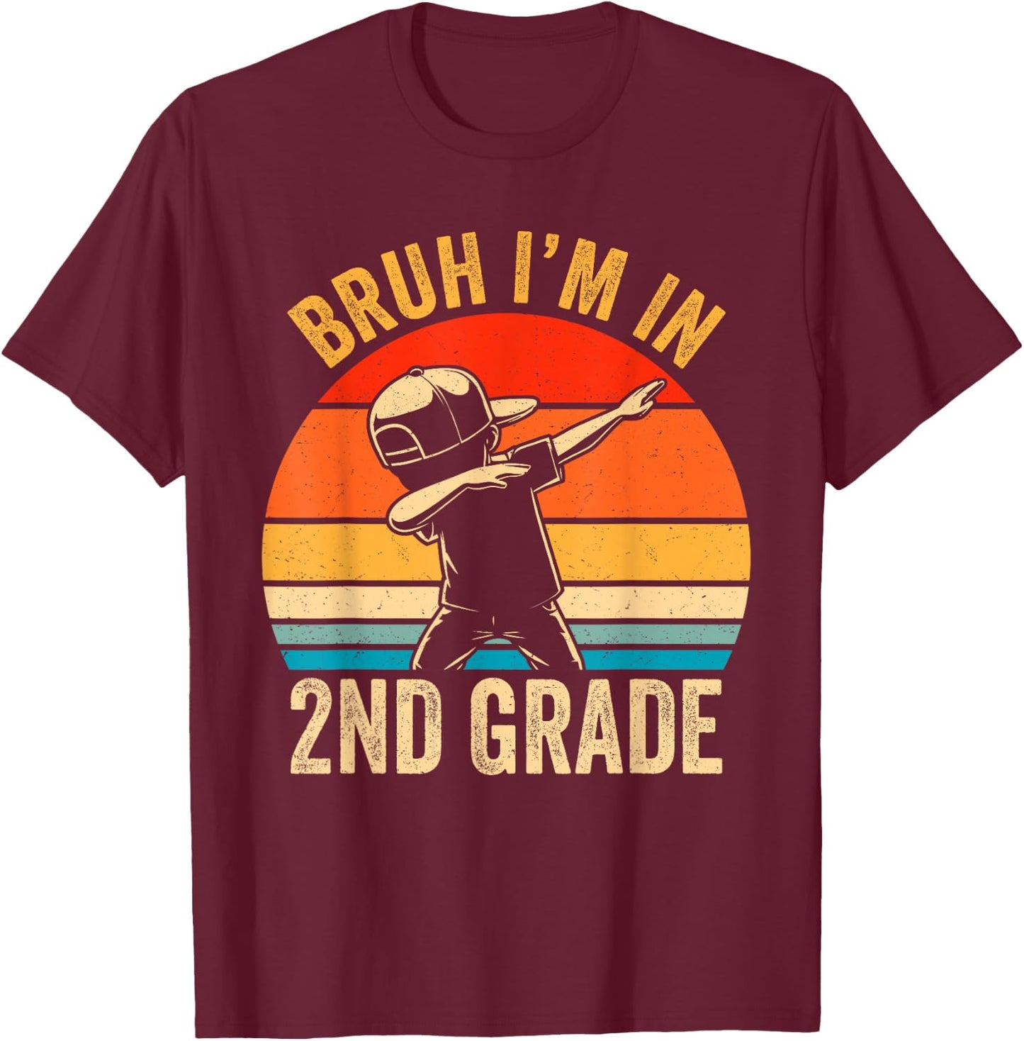 Second Grade Dabbing Boy Bruh i'm in 2nd Grade Students Kids T-Shirt - T-Shirt | Maroon