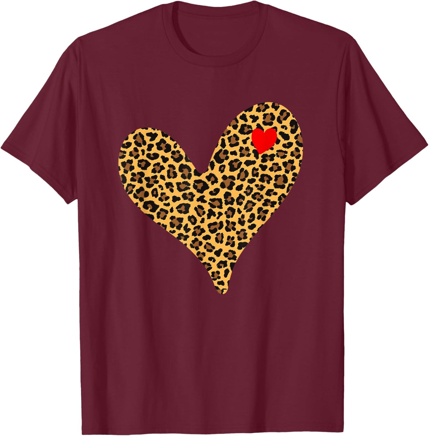 Heart Leopard Print - Cheetah Heart T-Shirt - T-Shirt | Maroon