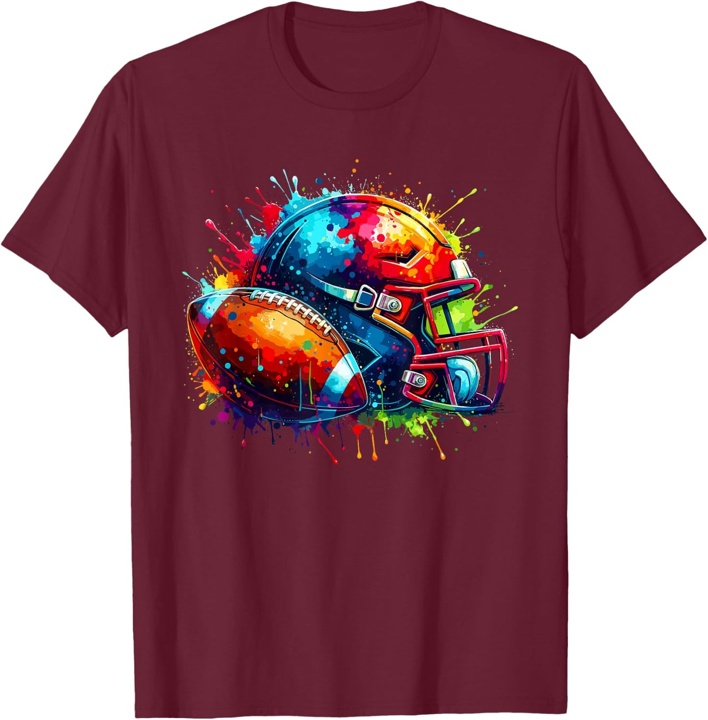 Colourful Splash Art American Football Player , black, S T-Shirt - T-Shirt | Maroon