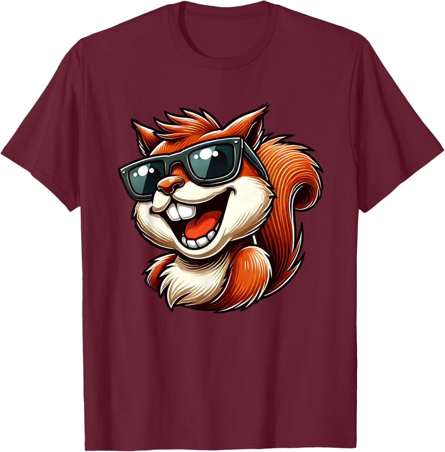 Cool Squirrel with Sunglasses Laughing Fun T-Shirt - T-Shirt | Maroon