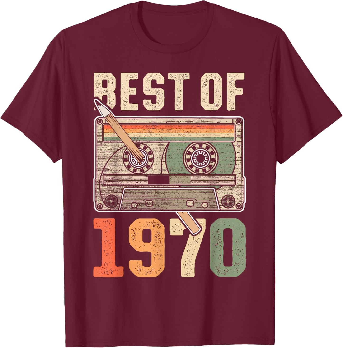 Best of 1970 Old Cassette 56th Birthday Retro T-Shirt - T-Shirt | Maroon